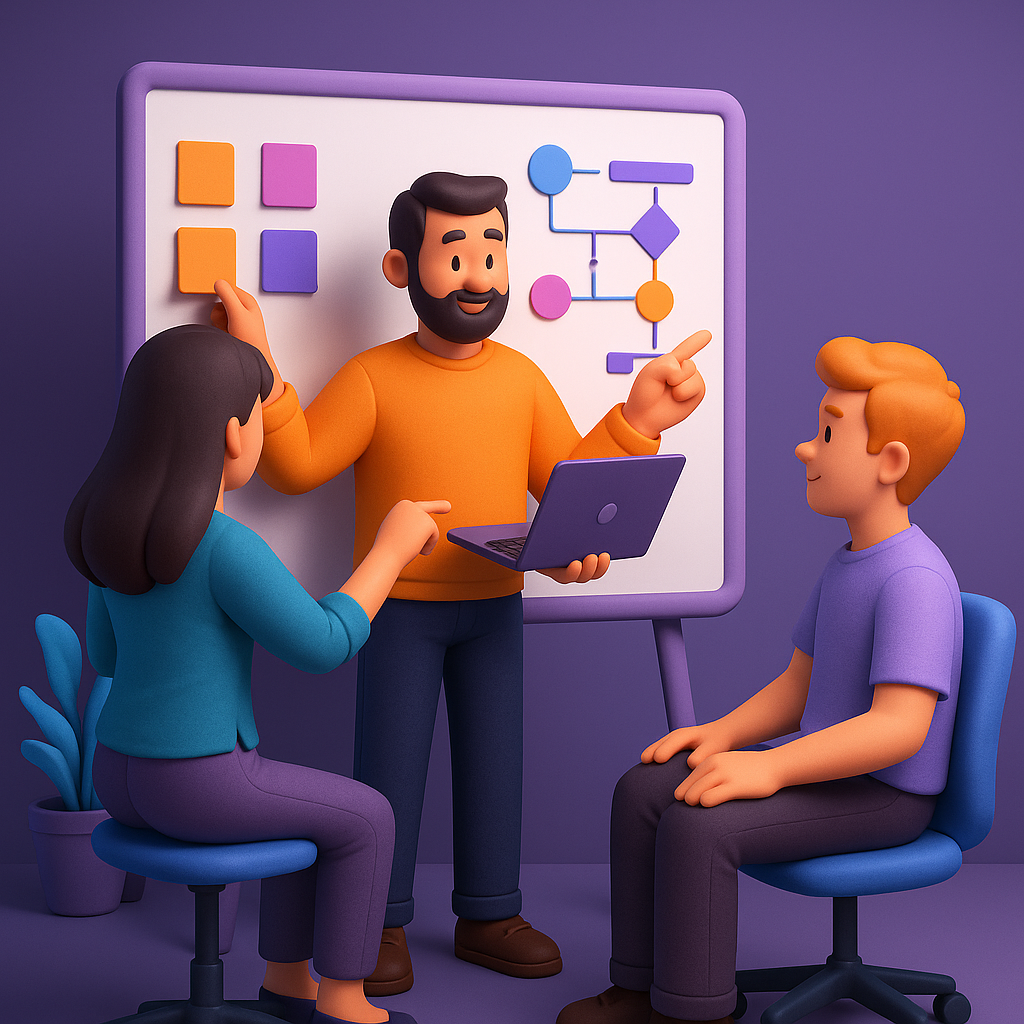 Linkersdo product team collaborating on whiteboard sketches and user flows